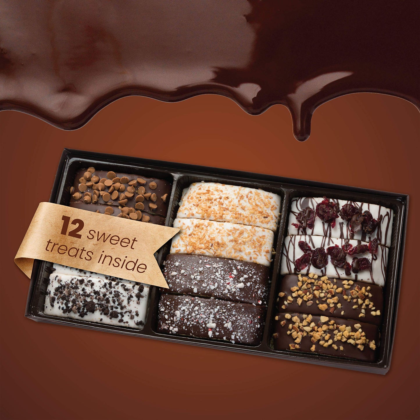 12 Chocolate Biscotti Gift Box, Gourmet Cookie Gift Basket, Food Delivery, Fancy Cookies, Gift Baskets