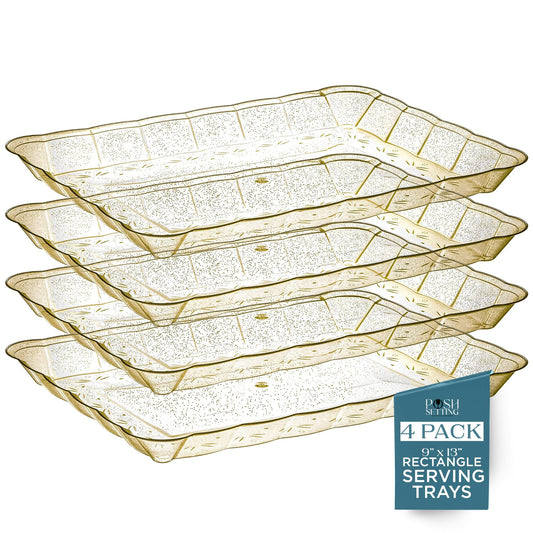 Posh Setting - Plastic Trays for Serving Food, Glitter Gold Serving Trays for Party, Plastic Serving Trays, Serving Dishes for Parties, Plastic Platters & Food Trays for Party, Plastic Serveware-9x13