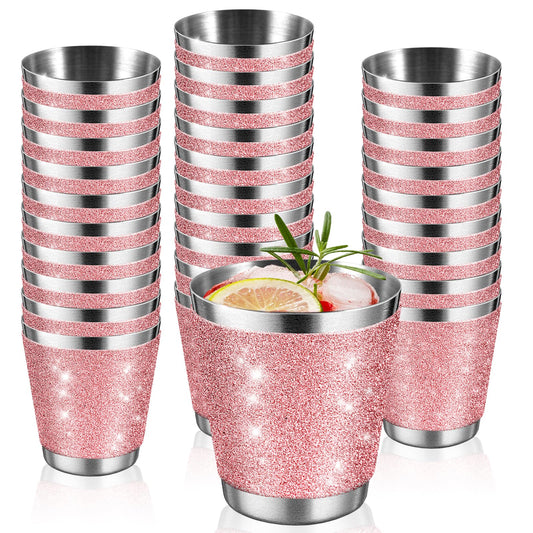 24 Pack Rose Red Stainless Steel Shot Glasses 1Oz Bling Wine Glasses Glitter Shot Glasses Metal Shot Glasses Set Of 24 Bachelorette Party Supplies For Bride Wedding Whiskey Women Birthday (mini)