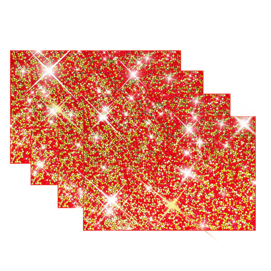 Red and Gold Placemats Colorful Bling Diamond Decor Table Mats Glitter Sparkly Heat Resistant Mat Set of 4 for Home Weedding and Party