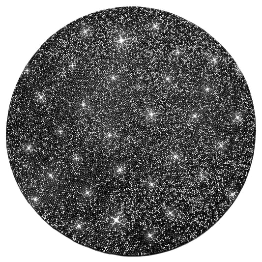 Cumouna Black Placemat Sparkle Crushed Rhinestones Round Washable Elegant Glitter Table Mat for Fall Halloween Wedding Christams Kitchen Home Decor Housewarming Gifts (15 Inch)