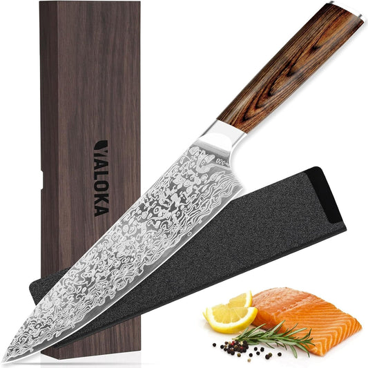 Japanese Vanadium Steel 7.8-Inch Chef Knife, Sharp Kitchen Knives With Laser Pattern and Rosewood Handle