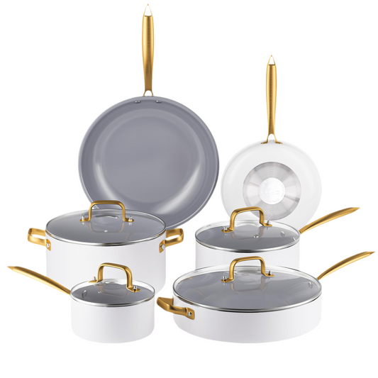 Pots and Pans Set Nonstick - Voniki Non Toxic Ceramic Cookware Set, Kitchen Cookware Sets with Cooking Utensils, Dutch Oven, Saucepan, Sauté Pan, Non Stick Frying Pans for Cooking Pot Set Gift White