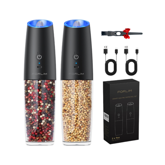 Gravity Electric Salt and Pepper Grinder Set, USB Rechargeable 9 Oz. Large Capacity, Automatic Salt Mill Set, One-Click Grinding One-Hand Operated Adjustable Coarseness Pepper Mill (Black)