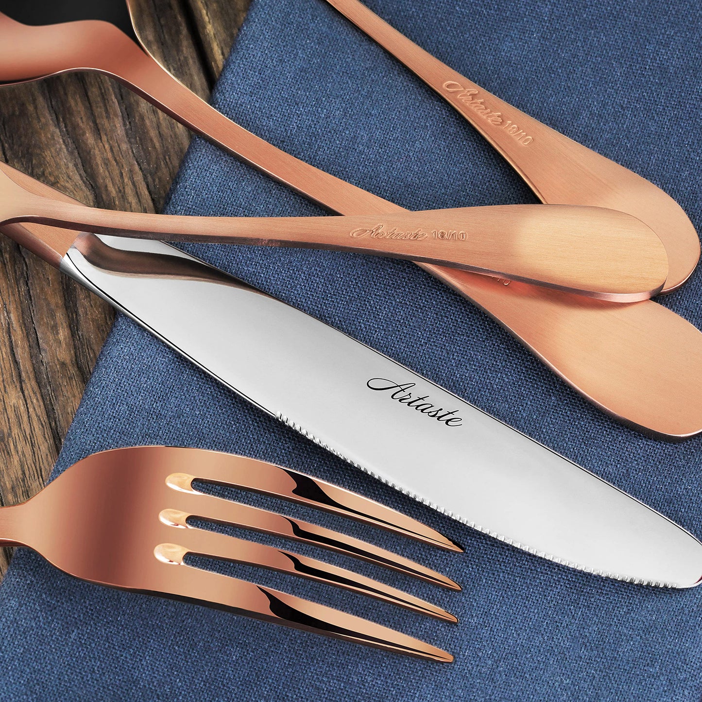 Artaste 56921 Rain 18/10 Stainless Steel Flatware 20-Piece Set, Copper Finish, Service for 4