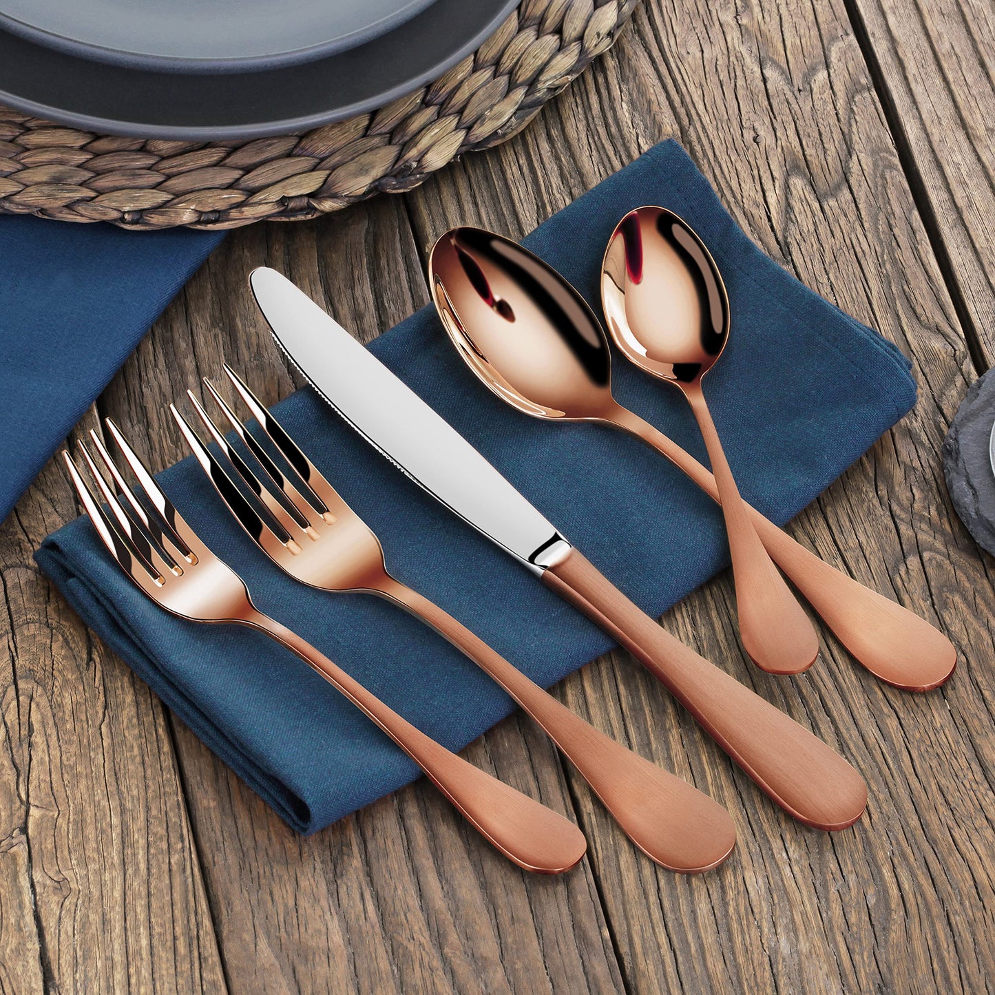 Artaste 56921 Rain 18/10 Stainless Steel Flatware 20-Piece Set, Copper Finish, Service for 4