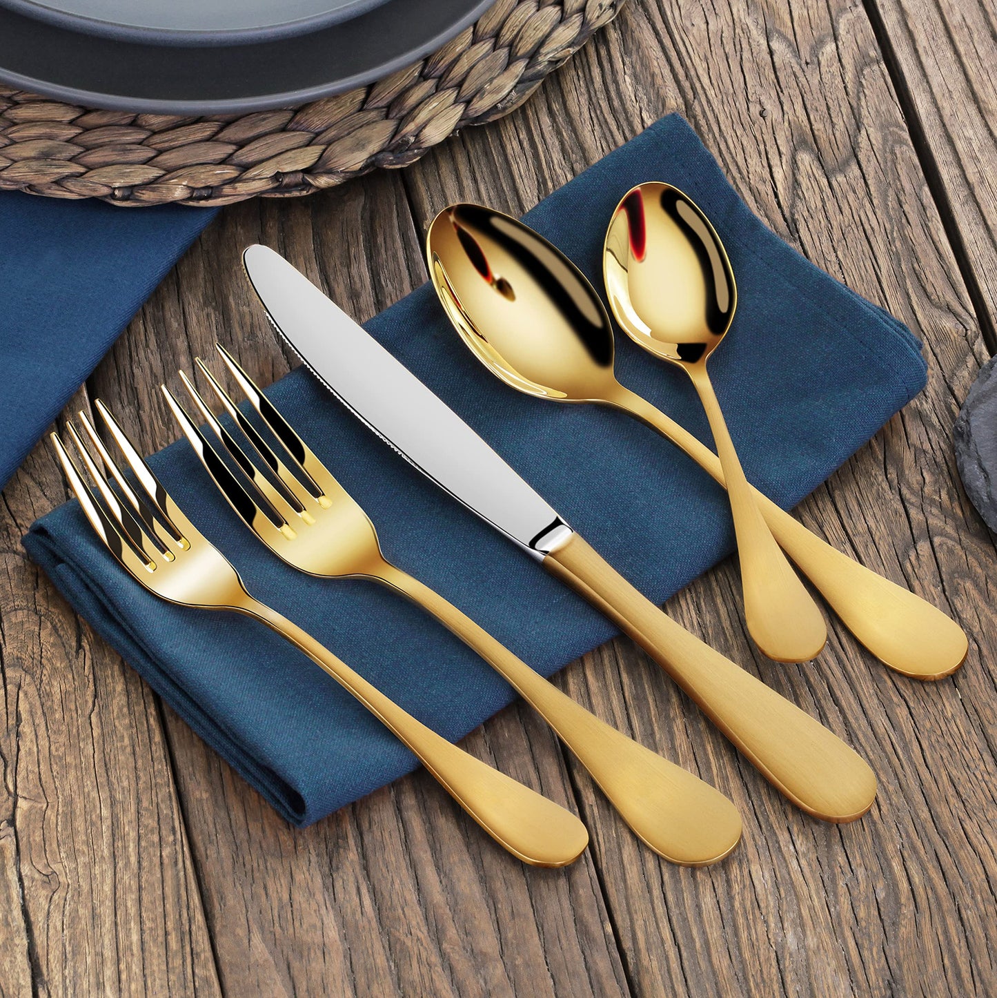 Artaste 56938 Rain 18/10 Stainless Steel Flatware 20-Piece Set, Gold Finish, Service for 4