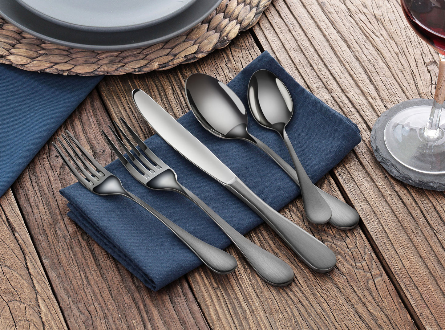 Artaste 56945 Rain 18/10 Stainless Steel Flatware 20-Piece Set, Black Finished, Service for 4