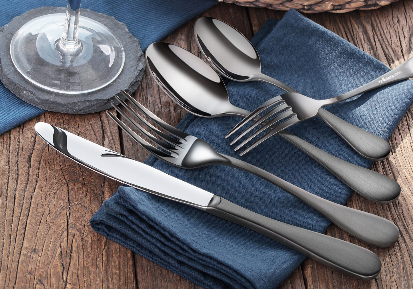 Artaste 56945 Rain 18/10 Stainless Steel Flatware 20-Piece Set, Black Finished, Service for 4