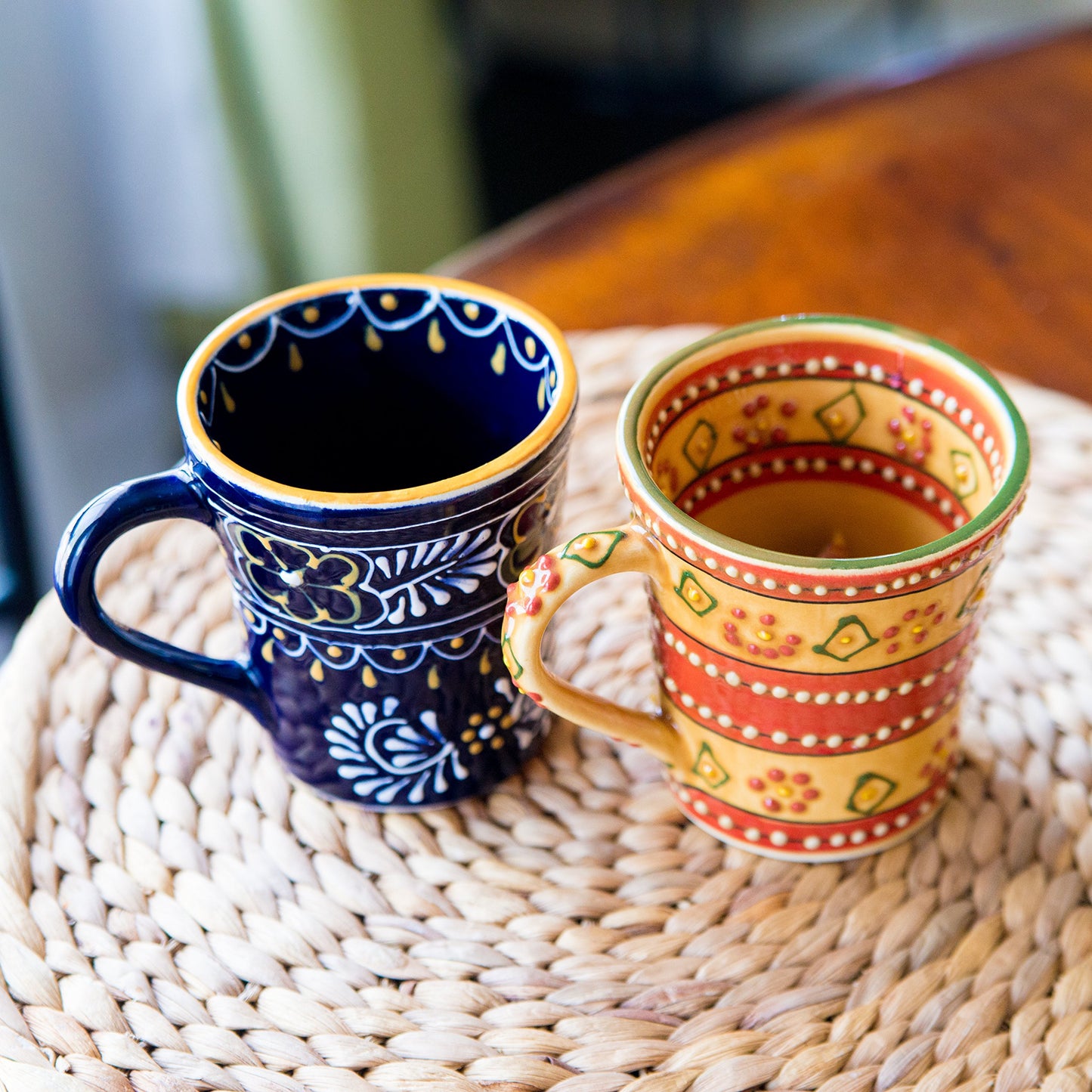 Global Crafts Encantada Handmade Hand-Painted Authentic Mexican Pottery Mugs (1-Pack, Mas Red)