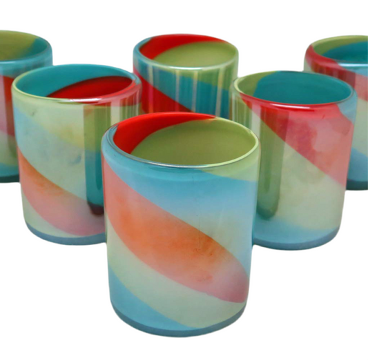 Hand-Blown Rainbow Hue Mexican Glasses, 12 Oz. (Set of 6)