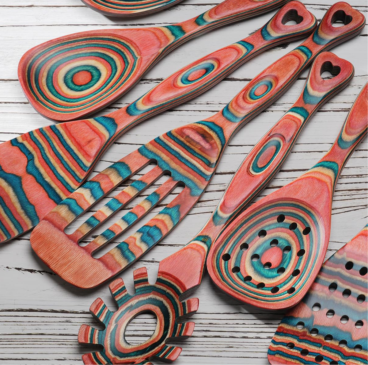 7-Piece Orange Pakkawood Non-Stick Cooking Utensils