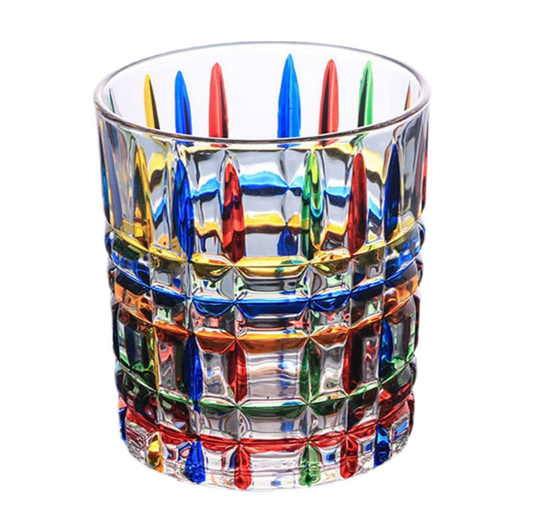 Aebor Colorful Drinking Glasses, Hand Painted Colored Water Glasses, Multicolor Water Glasse,Whiskey Wineglass Glasses,Tumbler Glasses (Stripes)