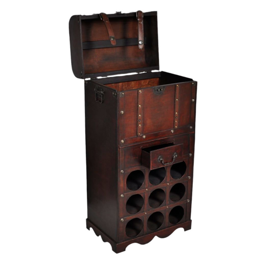 vidaXL Wooden Wine Rack for 9 Bottles with Storage Area