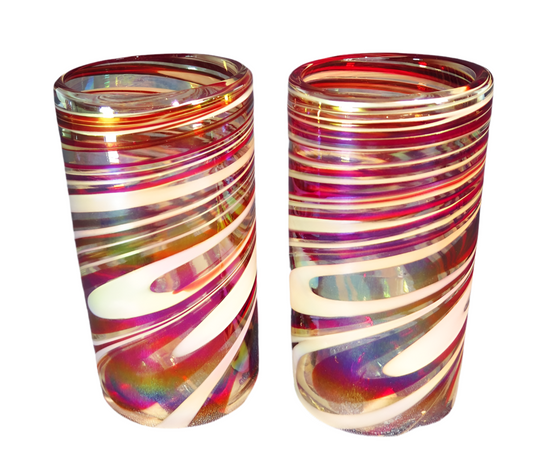 Hand Blown Glass Red White Swirl, Candy Cane design. (Set of 4)