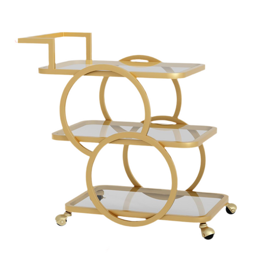 LORMITER Gold Bar Carts with 3-Tier Shelves, Rolling Bar Carts on Wheels, Kitchen Serving Cart for Dining Room, Glass Bar Carts for Home Use, Round Bar Carts, Wine Carts.