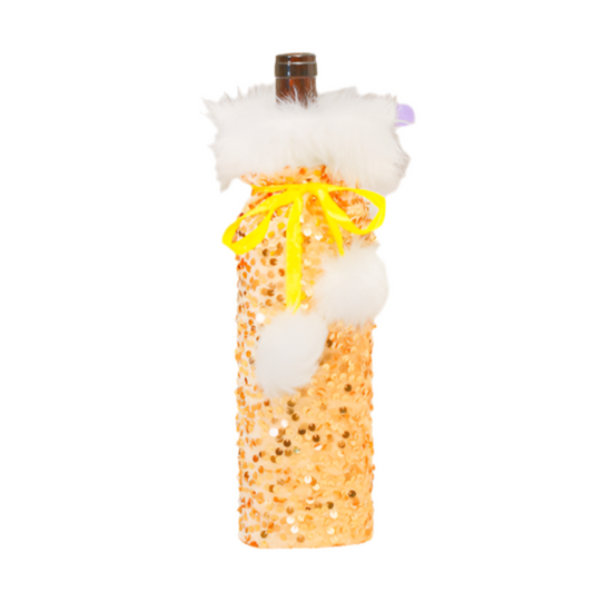 Winter or Christmas Themed Plush Wine Bags for Gifts or Festive Table Decor