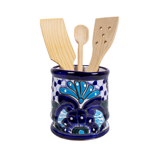 Handmade Mexican Talavera Ceramic Utensil Holder (Turquoise)