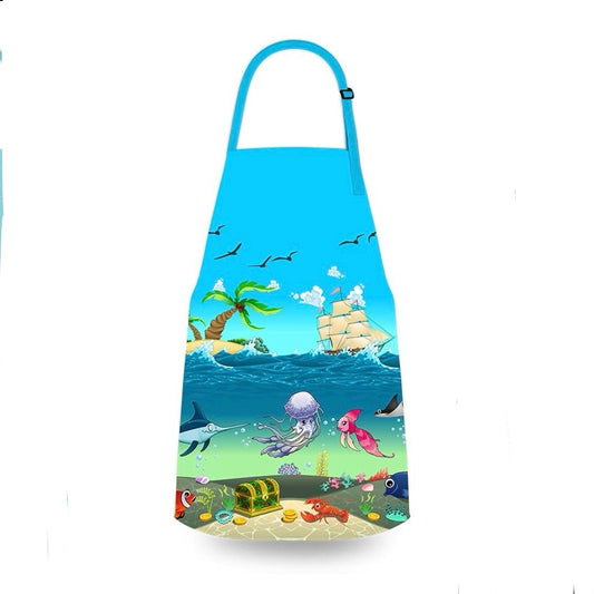 Kids Apron for Cooking or Crafts with Adjustable Neck Strap - Beach, Space or Dinosaur Theme