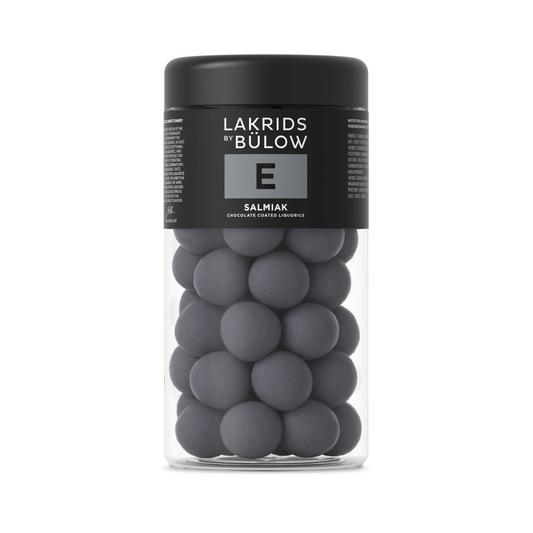 LAKRIDS BY BÜLOW - E - Salmiak - 10.4 Oz. - Chocolate Coated Gourmet Licorice - Authentic Scandinavian Candy Produced in Denmark