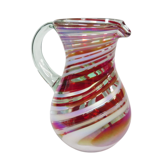 Hand-Blown Glass Margarita or Juice Pitcher, Red White Swirl Design for  8 Cups (64 Oz.)