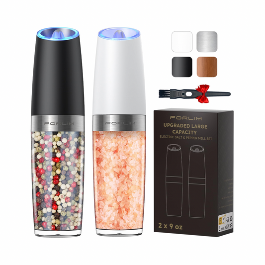 Electric Salt and Pepper Grinder Set, Upgraded 9 Oz. Capacity Refillable Battery-Operated Automatic Salt and Pepper Grinder Shakers Mill, Adjustable Coarseness One-Hand Operation (Black & White)