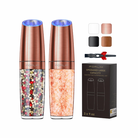Upgraded 9 Oz. Capacity Electric Salt and Pepper Grinder Set, Battery Powered Salt Grinder Refillable, Automatic One Hand Operation Adjustable Coarseness, (Golden）
