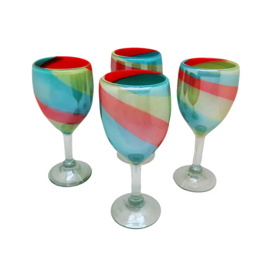 Hand-Blown Eye4Art Wine Glasses – Tropical Tri-Color (Set of 4, Handmade in Mexico)
