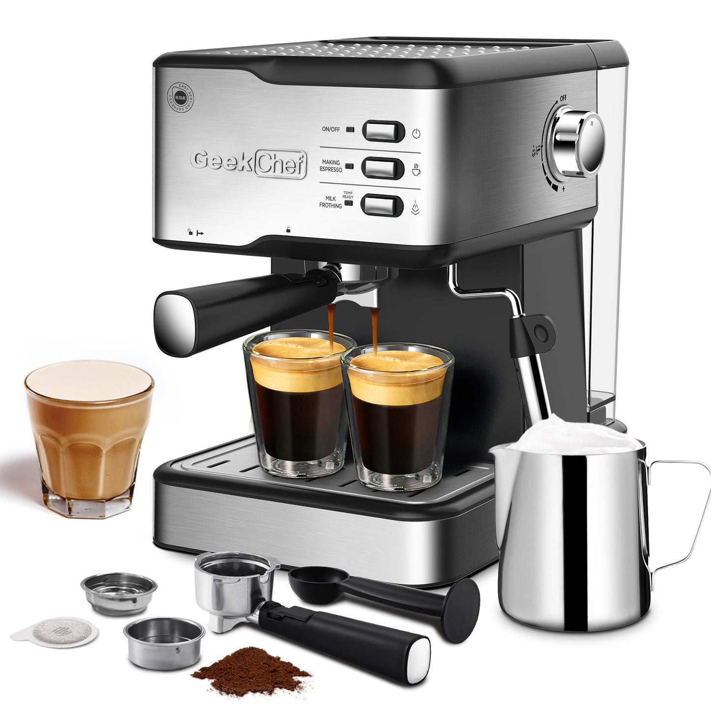 Geek Chef 20 Bar 2-in-1 Espresso, Cappuccino, and Latte Machine with Milk Frother