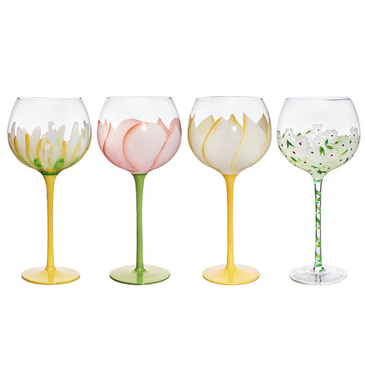 Hand Painted Flower Wine Glasses