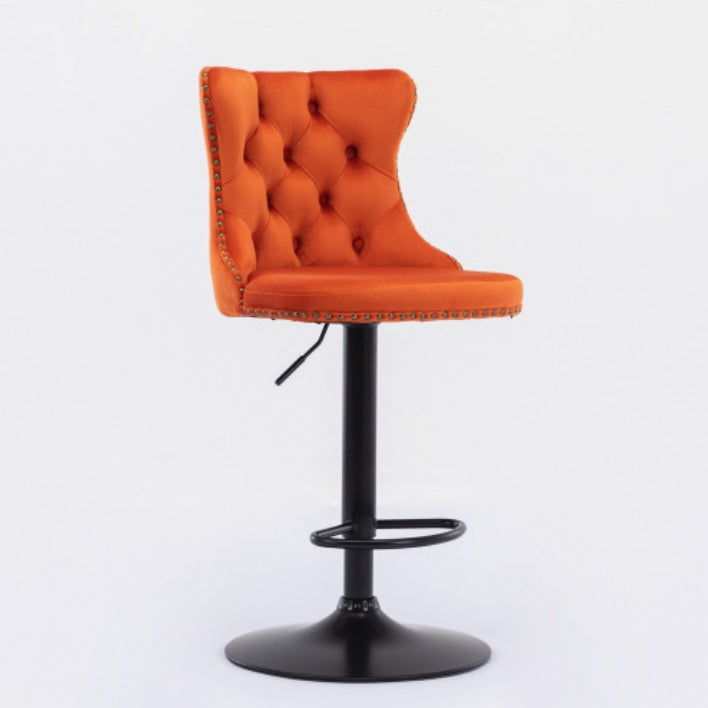 Swivel Velvet Barstools Adjusatble Seat Height From 25-33 Inch Orange,Set Of 2