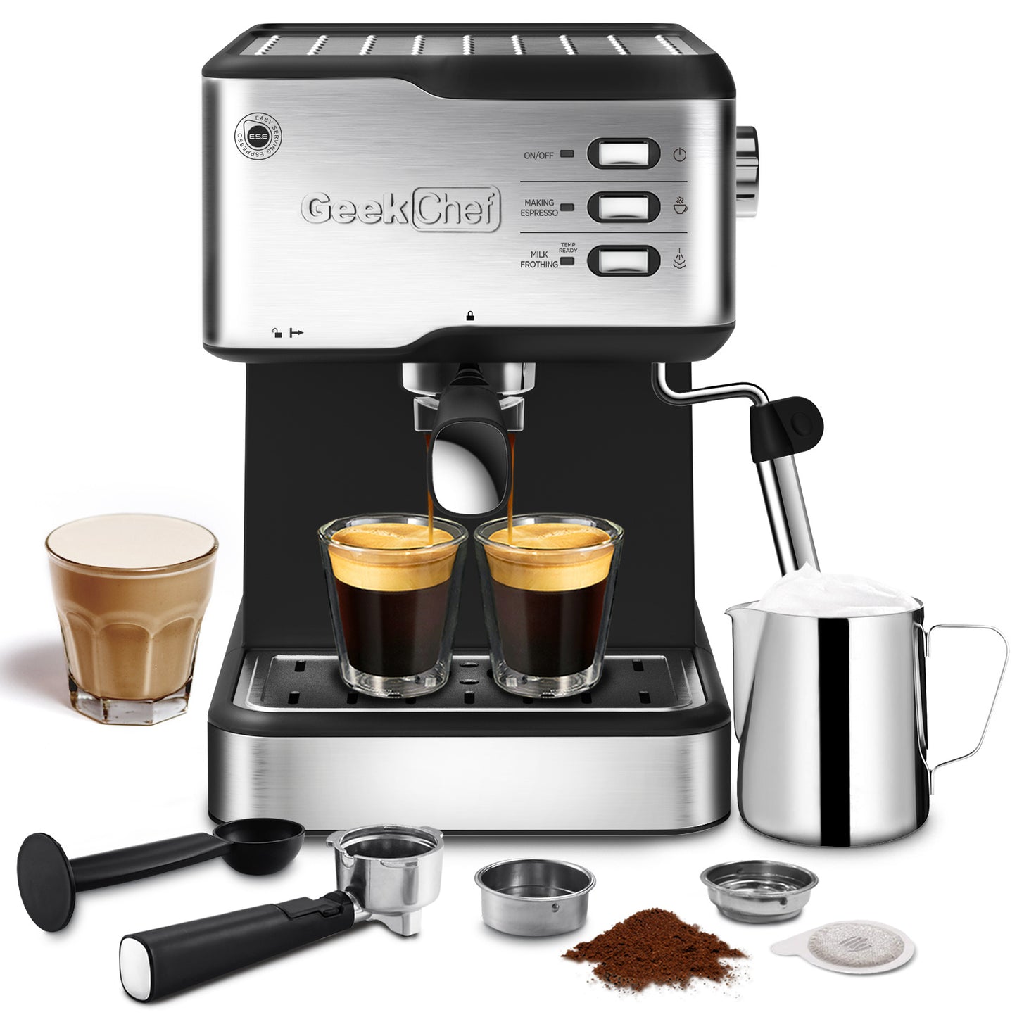 Geek Chef 20 Bar 2-in-1 Espresso, Cappuccino, and Latte Machine with Milk Frother