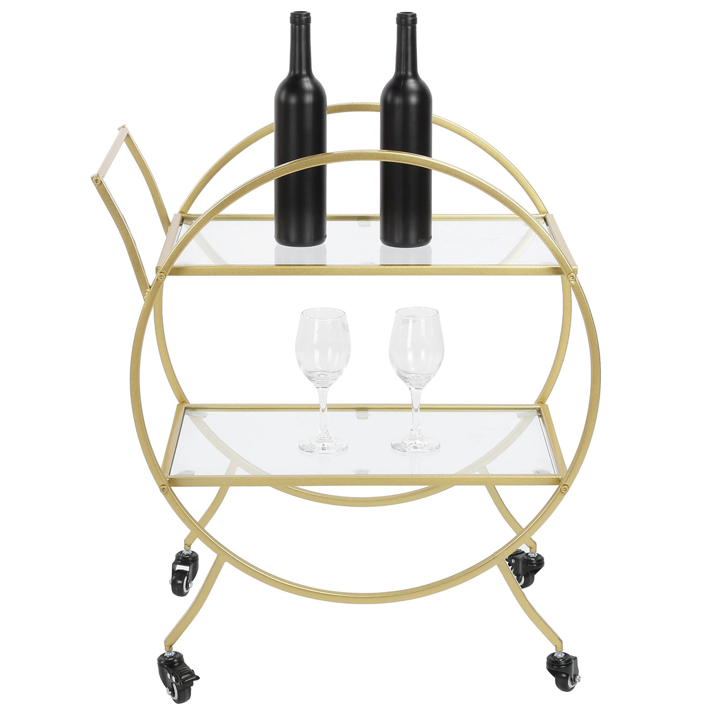 Glam Contemporary 2-Tier Gold-Toned Kitchen Trolley Bar and Serving Cart with Wheels