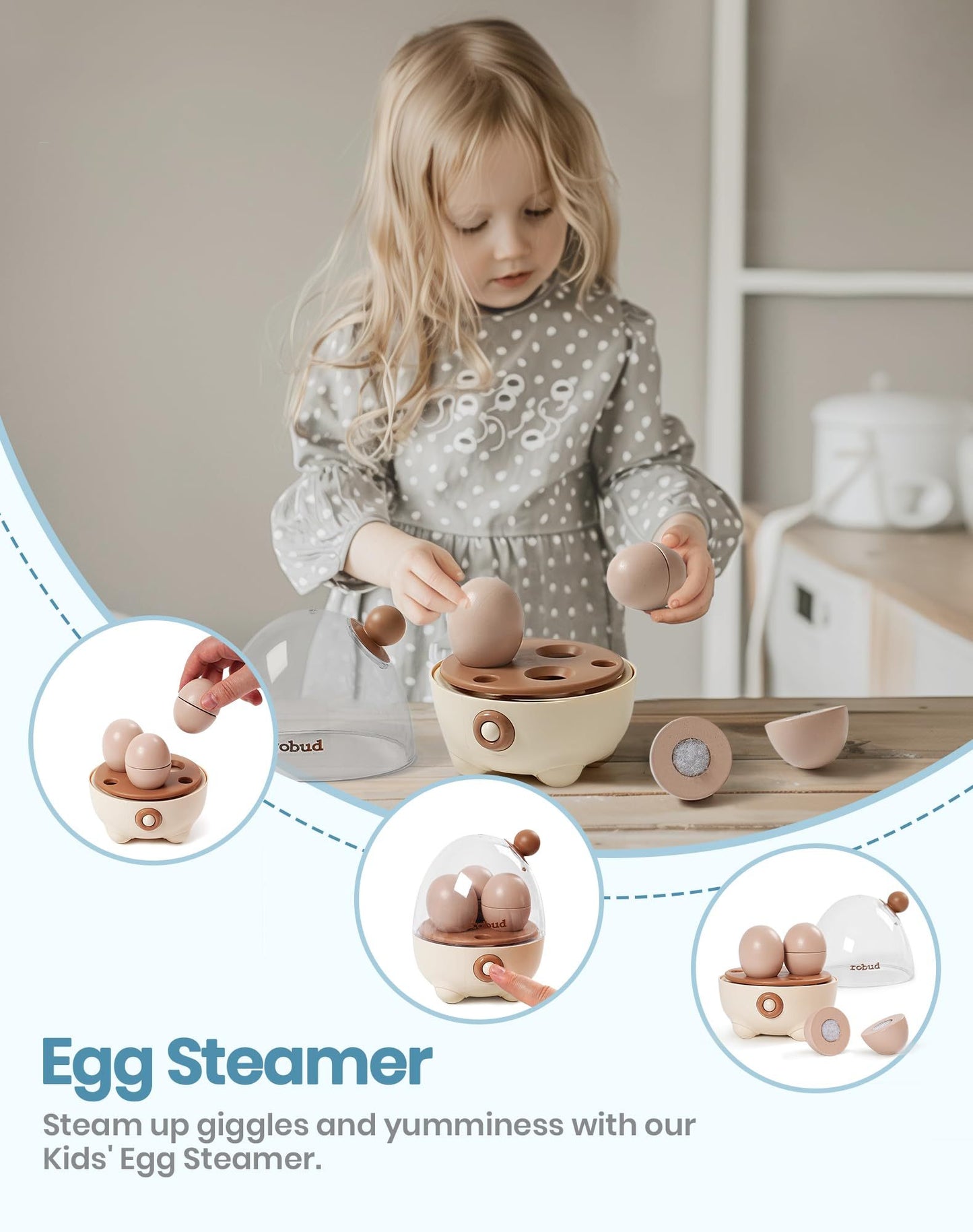 Wooden Pretend Play Kitchen Playset Food Set with Bread Maker and Juicer