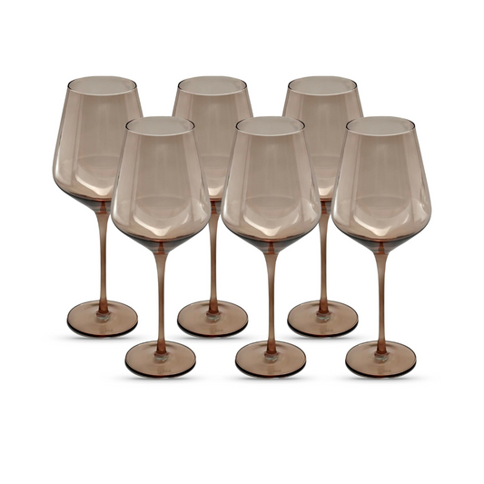 Hand-Blown Saludi Original Smokey Sand Stemmed Wine Glasses, 16.5oz (Set of 6)