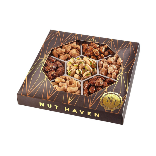 Nut Haven Nuts Gift Basket - Assortment of Sweet and Roasted Salted Gourmet Nuts - Assorted Food Gift Box for Christmas, Thanksgiving, Father’s Day, Mother’s Day, Family, Sympathy