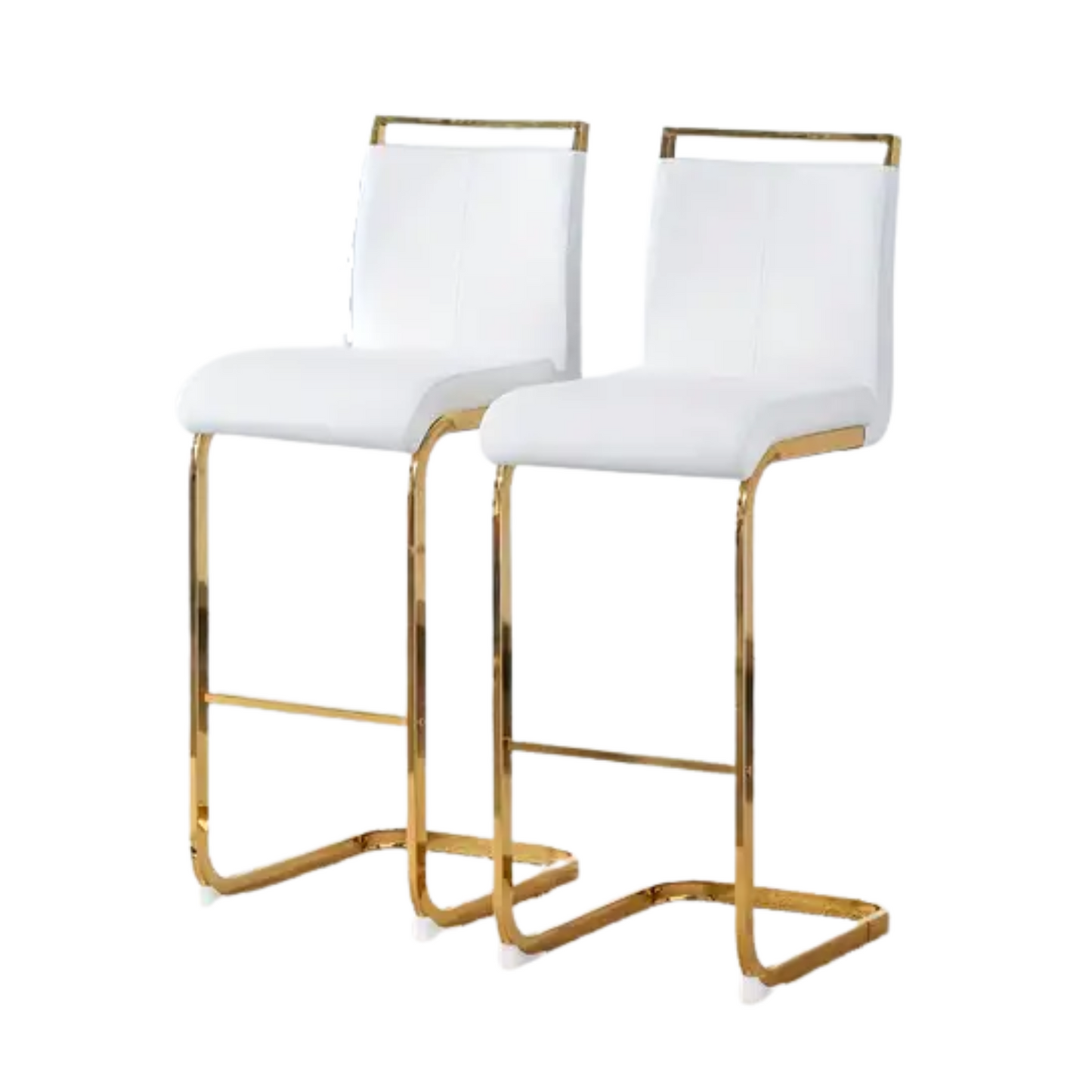 Glam Contemporary White Faux Leather and Gold Metal Bar Stools (Set of 4)